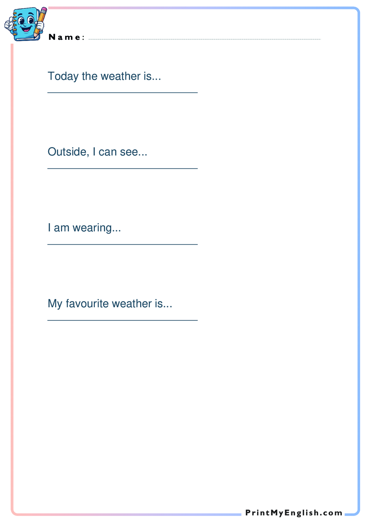 Vista previa de la hoja de trabajo vertical A4: Mi ficha de clase