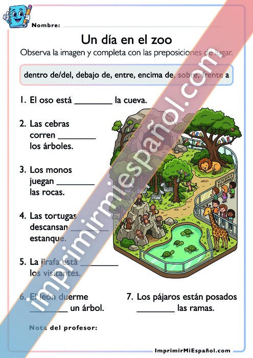 Preposiciones de lugar – Un día en el zoo