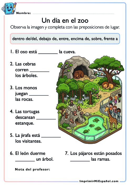 Un día en el zoo - Preposiciones de lugar