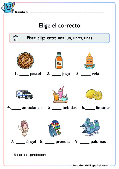 Elige el correcto – Artículos indefinidos