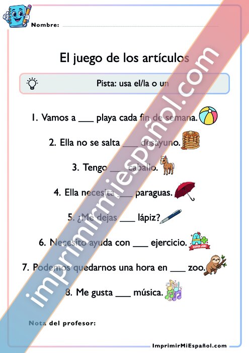 El juego de los artículos