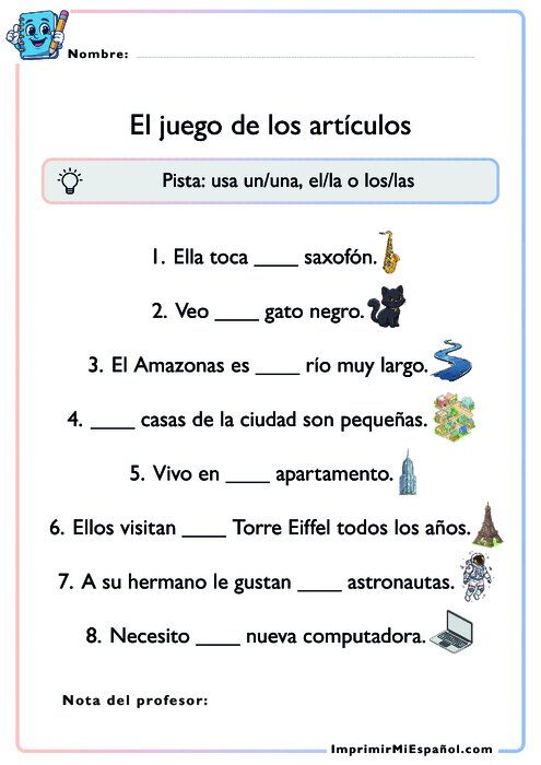 El juego de los artículos