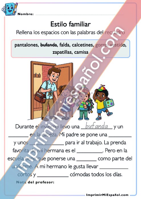 Prendas de vestir y rutina familiar
