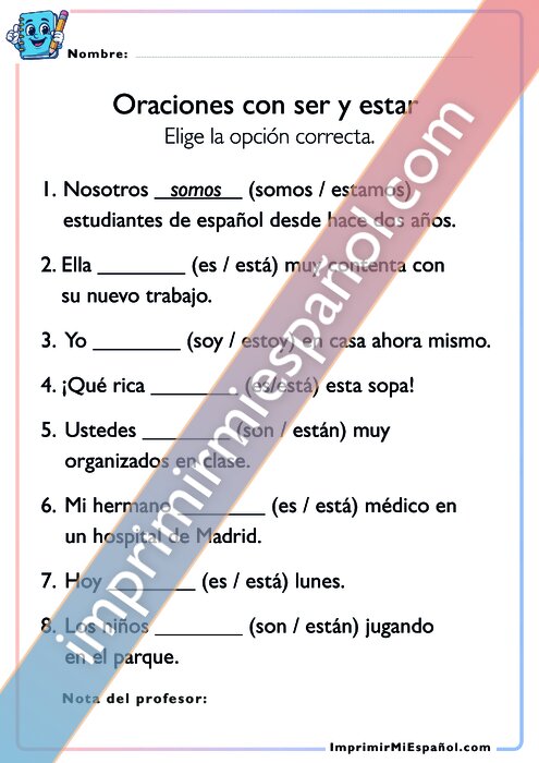 Oraciones con ser y estar