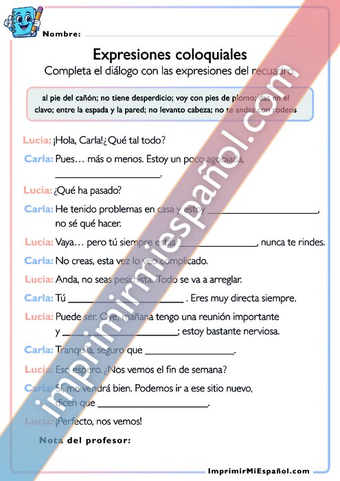 Completa con expresiones coloquiales
