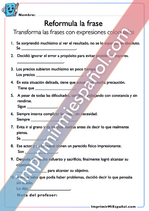 Reformula con expresiones coloquiales