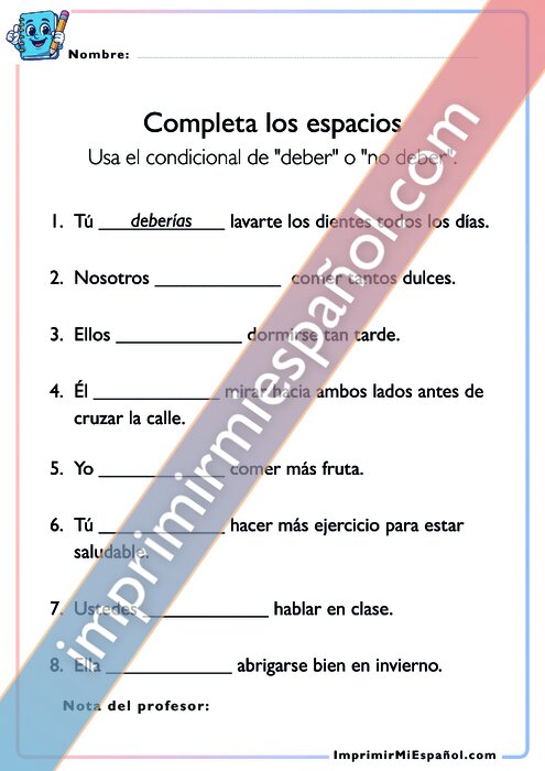 Completa los espacios - deber o no deber
