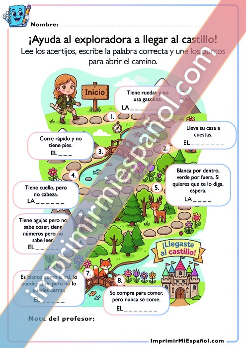 ¡Ayuda al exploradora a llegar al castillo! – Acertijos