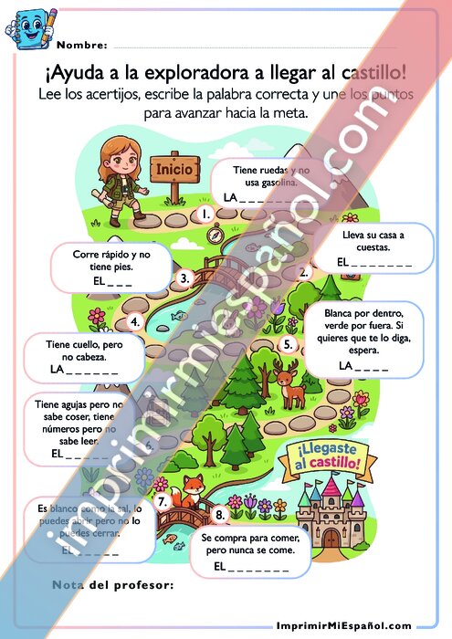 ¡Ayuda al exploradora a llegar al castillo! – Acertijos