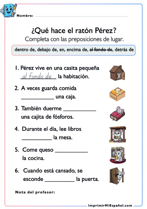 Qué hace el ratón Pérez - Preposiciones de lugar