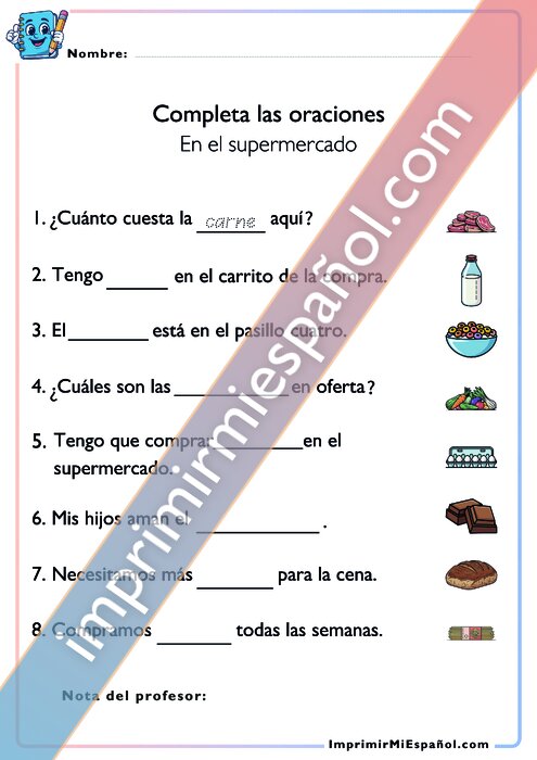 Completa las oraciones - Comida