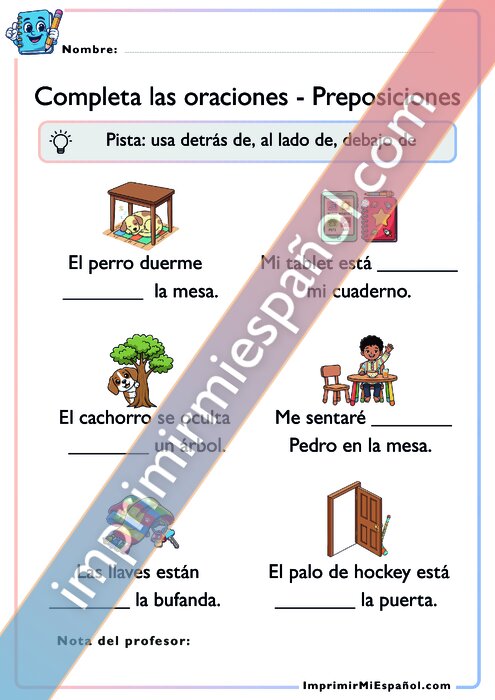 Completa las oraciones - Preposiciones - 2