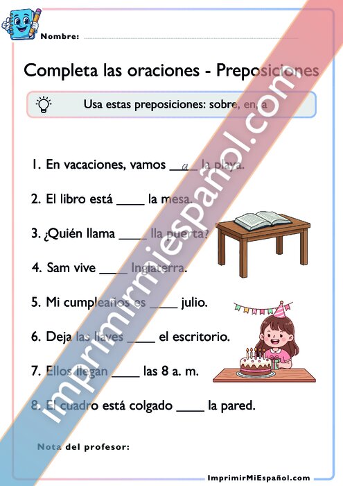 Completa las oraciones - Preposiciones - 3