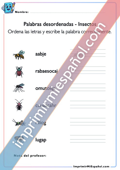 Palabras desordenadas - Insectos