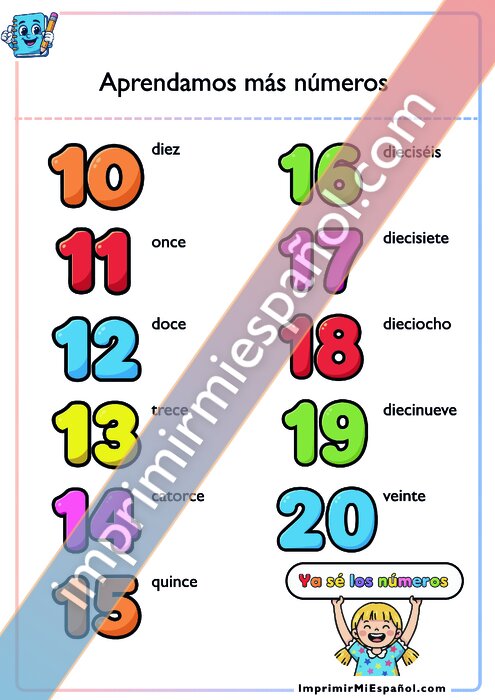 Aprendamos más números 10 - 20