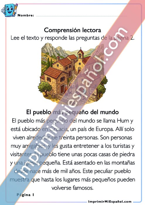 Comprensión lectora - El pueblo más pequeño del mundo
