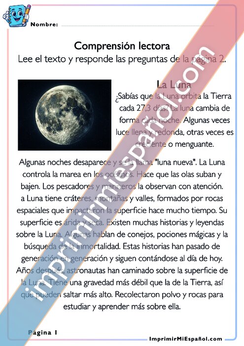Comprensión lectora - La Luna