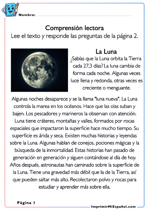 Comprensión lectora - La Luna
