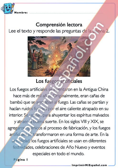 Comprensión lectora - Los fuegos artificiales