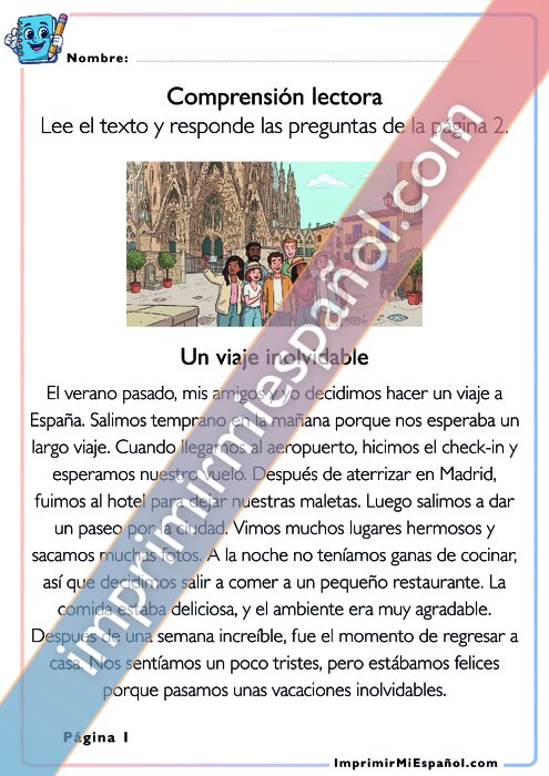 Comprensión lectora - Un viaje inolvidable