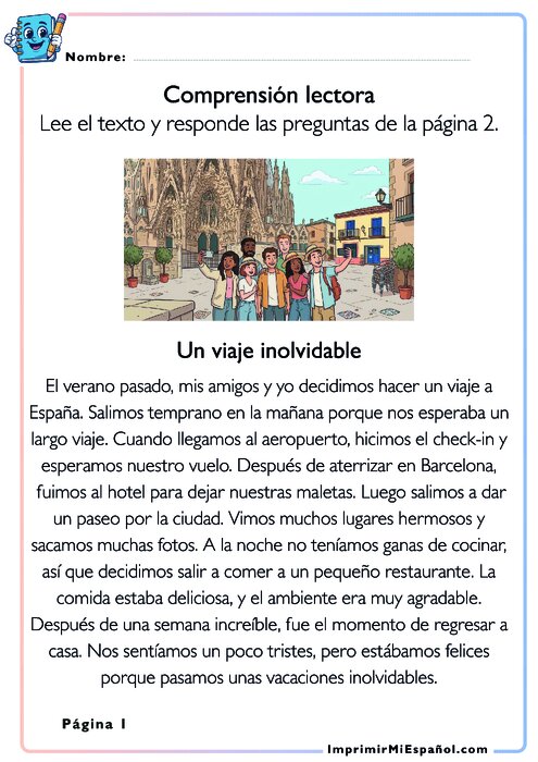 Comprensión lectora - Un viaje inolvidable