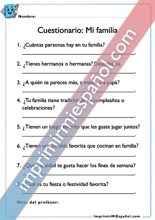 Cuestionario Mi familia