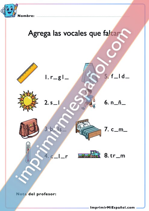 Agrega las vocales que faltan