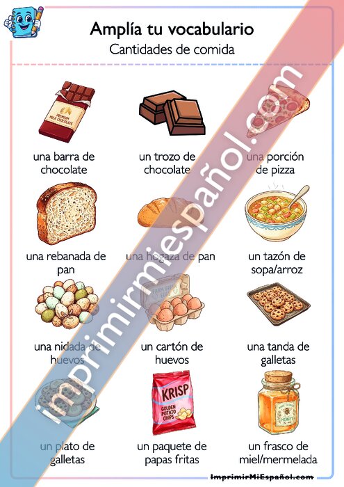 Amplía tu vocabulario - Cantidades de comida