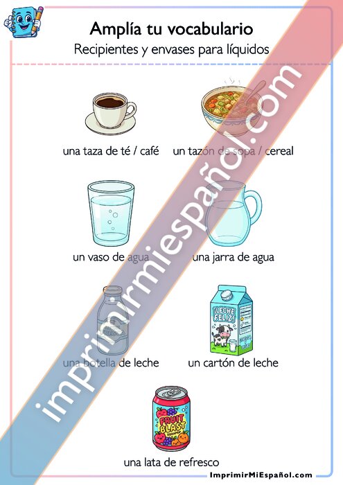 Amplía tu vocabulario - Recipientes y envases para líquidos