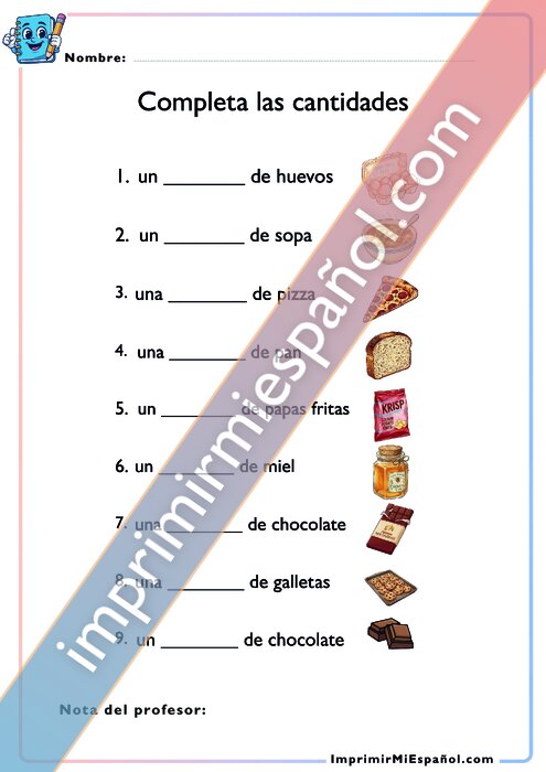 Completa las cantidades - Comida