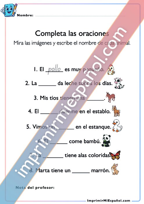 Completa las oraciones - Animales