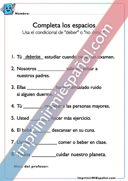 Completa los espacios - deber o no deber