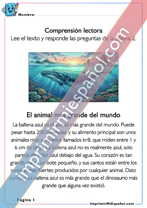 Comprensión lectora - El animal más grande del mundo