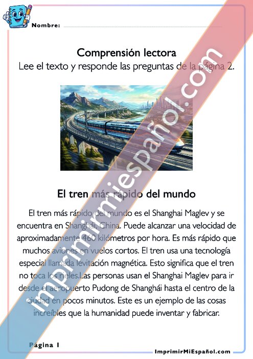 Comprensión lectora - El tren más rápido del mundo