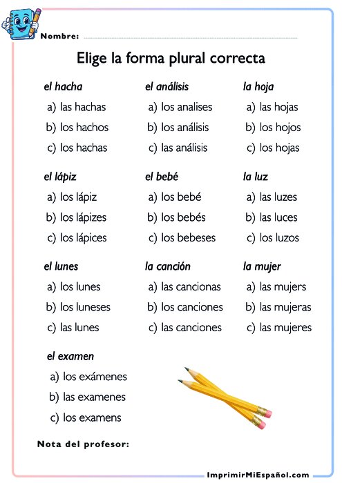 Elige la forma plural correcta