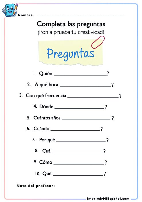 Completa las preguntas: ¡Pon a prueba tu creatividad!