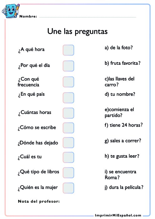 Une las preguntas