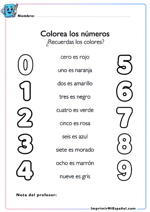 Colorea los números