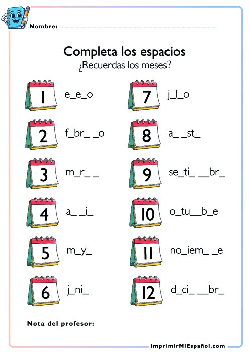 Complet alos espacios - meses